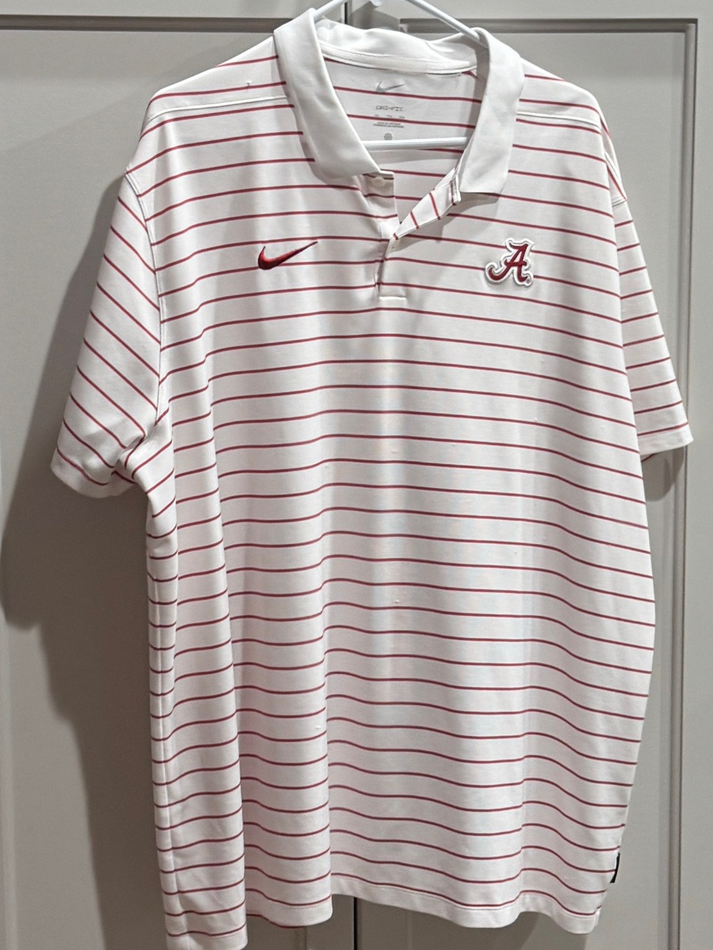 Nike Alabama Crimson Tide On-Field White Polo with Crimson Stripes